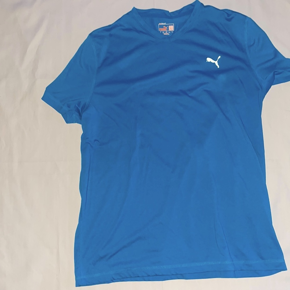 Blue Puma v neck athletic shirt
